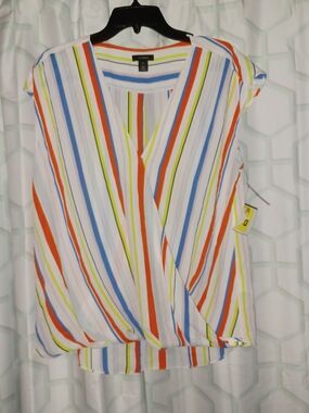 Halogen Women's Medium Striped Multi-Color Lightweight Chiffon Top Blouse (GZ)